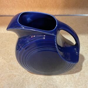 Fiesta: Cobalt Blue Ceramic pottery round/circle design vintage water pitcher .